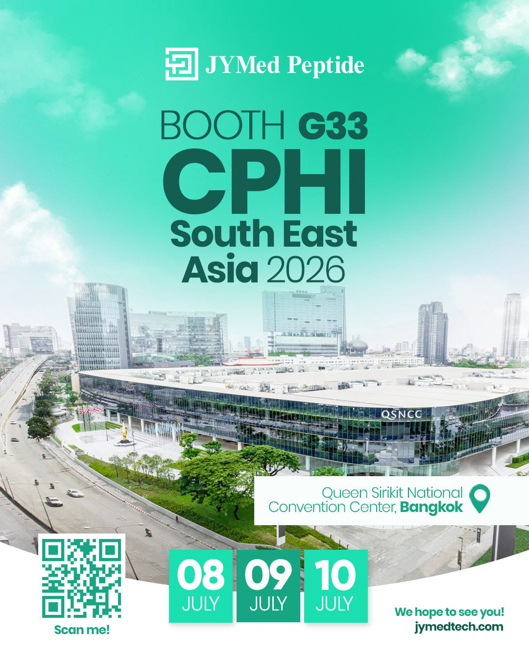YMed Peptide CPHI Frankfurt 2025 booth announcement with event details: Booth 11.1D87, 28–30 October 2025, Messe Frankfurt, Germany.